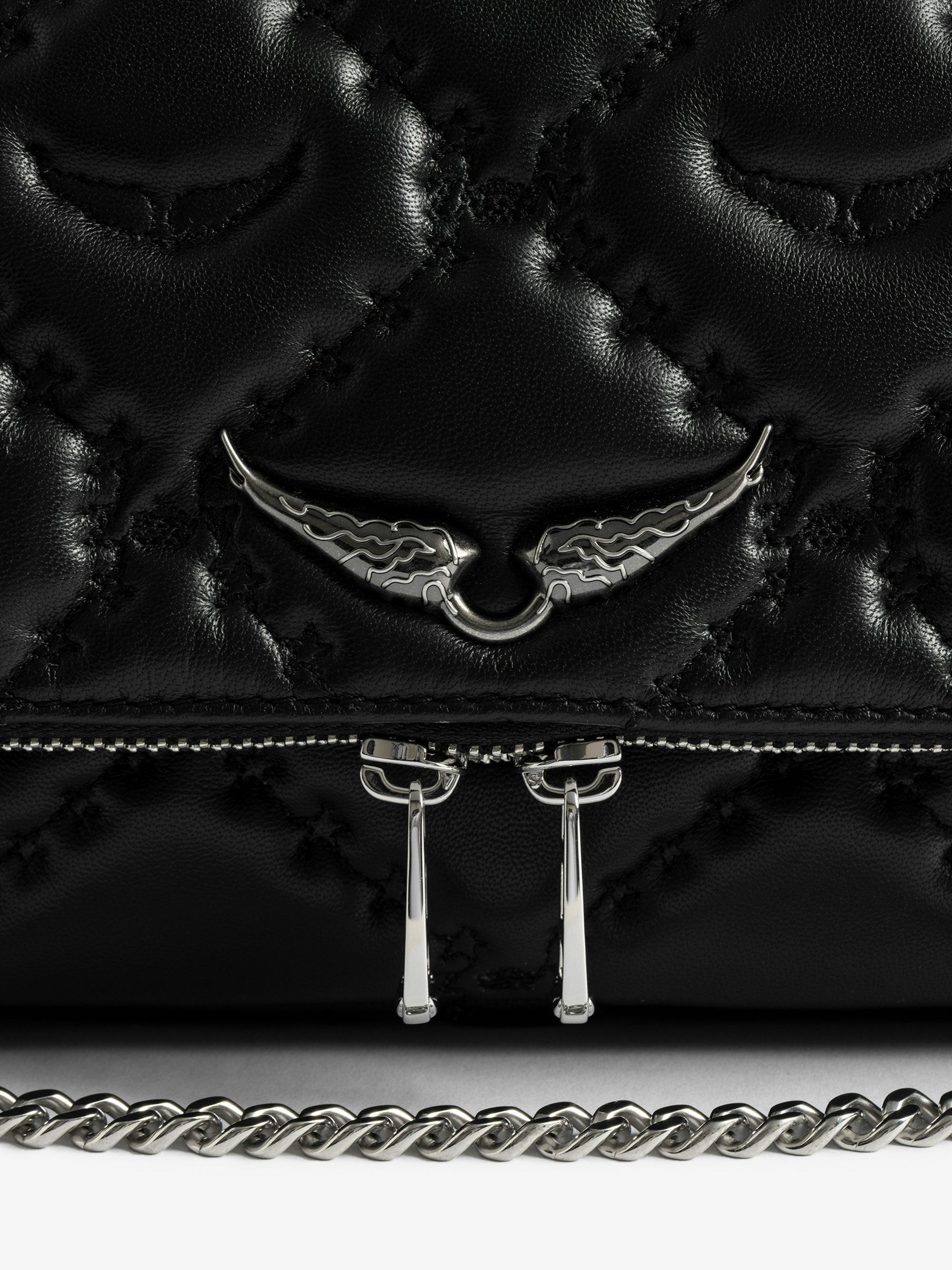 Rocky II Quilted Monogram Bag - Smooth quilted leather bag with monogram shoulder strap, chain, and signature wings.